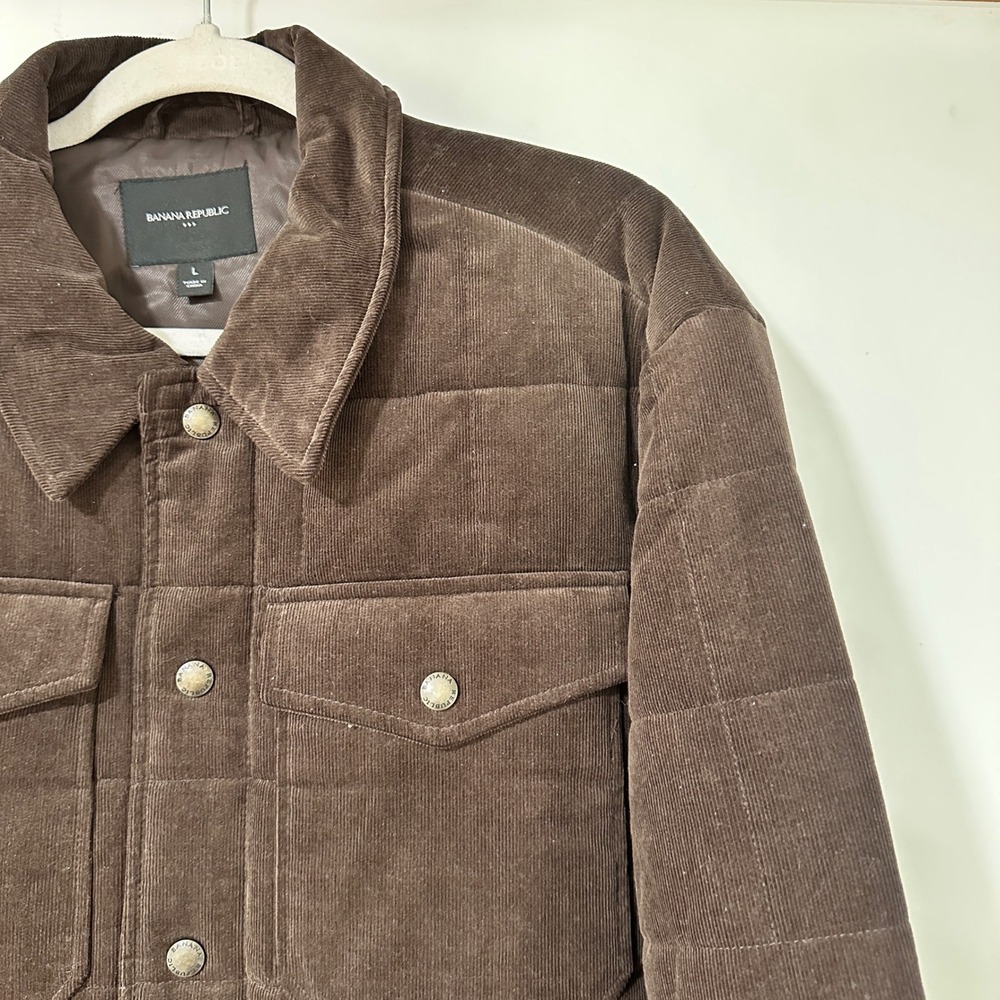 Banana Republic Mens Corduroy Quilted Shirt Jacket Large Brown Puffer Workwear